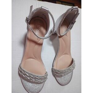 De Blossom Collection Silver Ankle-Strap Dress Hells Size 8